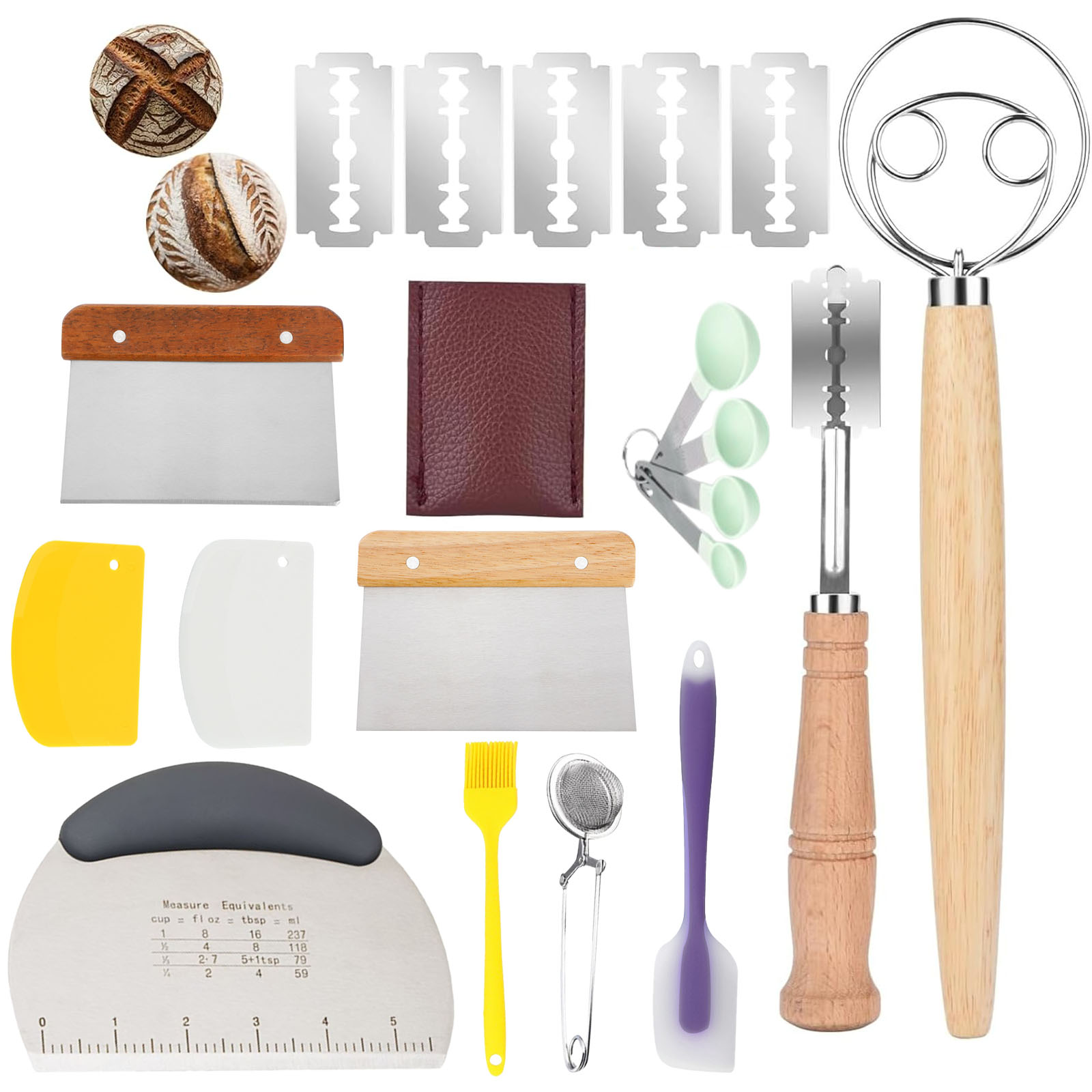 Danish Pancake Pan - อุปกรณ์ทำขนมปังซาวโดว์ รวมถึงแปรงตีแป้งซาวโดว์ ดันิช ดอยส์ ที่ตัดแป้ง ที่ขูดแป้ง